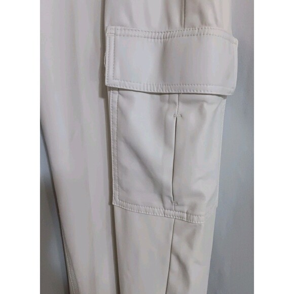 American Eagle Outfitters Faux Leather Cargo Pants Cream Size 12 Regular Stretch - Picture 6 of 12